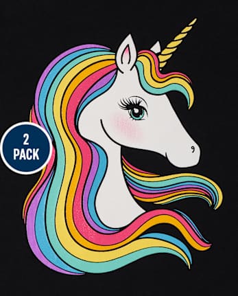 Lot de 2 t-shirts à imprimé licorne pour filles