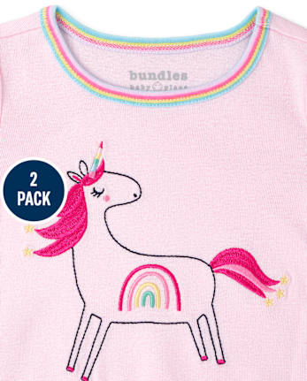 Baby And Toddler Girls Unicorn Snug Fit Cotton Pajamas 2-Pack