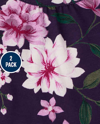 Paquete de 2 vestidos diarios con rayas florales para niñas pequeñas