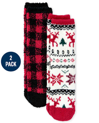Kids Buffalo Plaid Cozy Socks 2-Pack