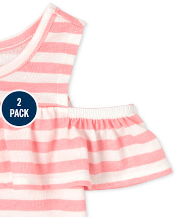 Lot de 2 hauts à épaules dénudées à rayures et fleurs pour petites filles