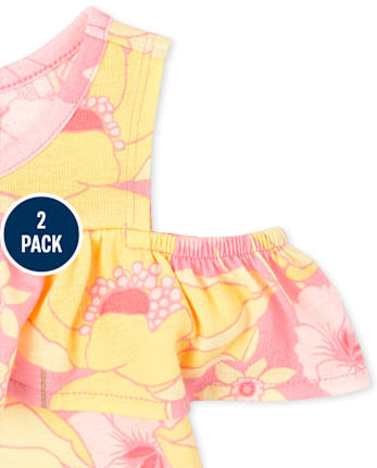 Lot de 2 hauts à épaules dénudées à rayures et fleurs pour petites filles