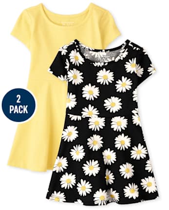 Pack de 2 vestidos skater estampados para bebés y niñas pequeñas