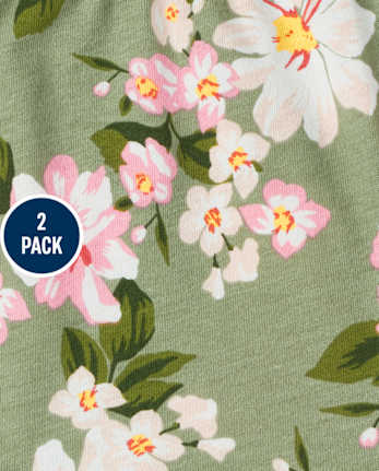 Pack de 2 pantalones cortos de rayas florales para niñas pequeñas