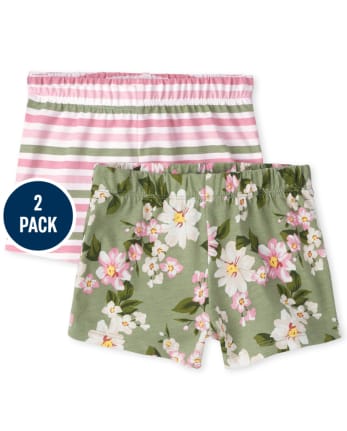 Shorts de rayas florales para niñas pequeñas, paquete de 2