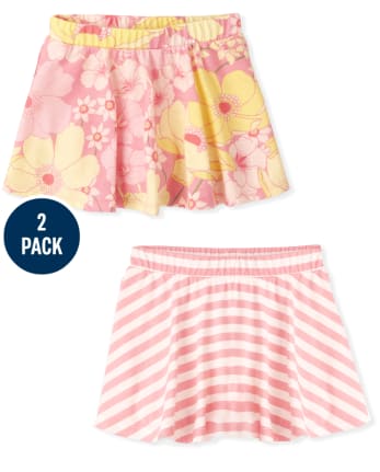 Toddler Girls Floral Striped Skort 2-Pack