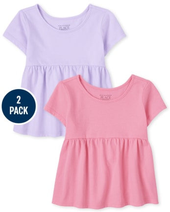 Paquete de 2 camisetas básicas con capas para niñas pequeñas