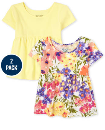 Paquete de 2 camisetas básicas con capas florales para niñas pequeñas