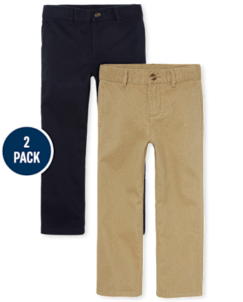 Boys Uniform Stretch Relaxed Straight Chino Pants 2-Pack