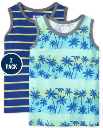 Paquete de 2 camisetas sin mangas con rayas de palmeras para bebés y niños pequeños