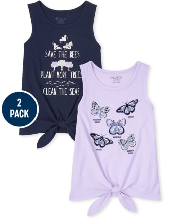 Girls Nature Tie Front Tank Top 2-Pack
