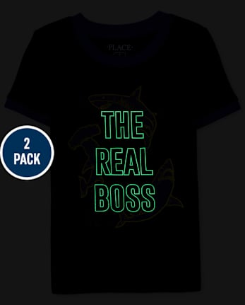 Pijamas de algodón de ajuste ceñido Glow Shark para niños, paquete de 2