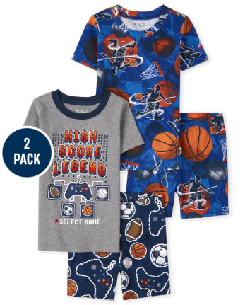Boys Sports Snug Fit Cotton Pajamas 2-Pack