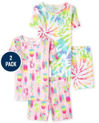 Girls Tie Dye Snug Fit Cotton Pajamas 2-Pack