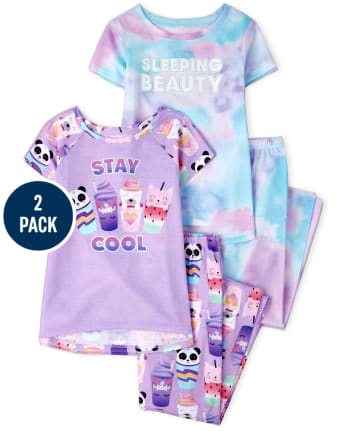 Pack 2 pijamas de manga efecto teñido anudado y animales para niñas | The Children's Place - BLUE