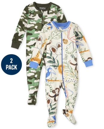 técnico pronto refugiados Paquete de 2 pijamas de una pieza de algodón con ajuste ceñido de animales  y camuflaje de manga larga para bebés y niños pequeños | The Children's  Place - H/T VANILLA
