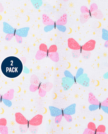 Pyjama une pièce en coton ajusté papillon pour bébés et petites filles, paquet de 2
