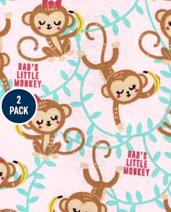 Pyjama une pièce en coton ajusté singe pour bébés et petites filles, paquet de 2