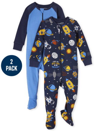 Baby And Toddler Boys Space Snug Fit Cotton One Piece Pajamas 2-Pack