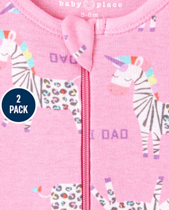 Baby And Toddler Girls ABC Animal Snug Fit Cotton One Piece Pajamas 2-Pack