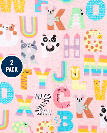 Baby And Toddler Girls ABC Animal Snug Fit Cotton One Piece Pajamas 2-Pack