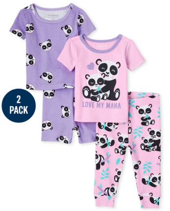 Baby And Toddler Girls Panda Snug Fit Cotton Pajamas 2-Pack