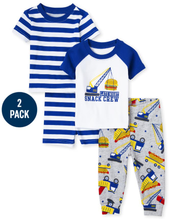 Paquete de 2 pijamas de algodón de ajuste ceñido para bebés y niños pequeños Snack Crew