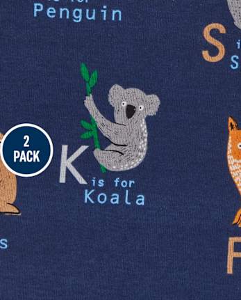 Pijamas de algodón ajustados con perezoso ABC para bebés y niños pequeños, paquete de 2