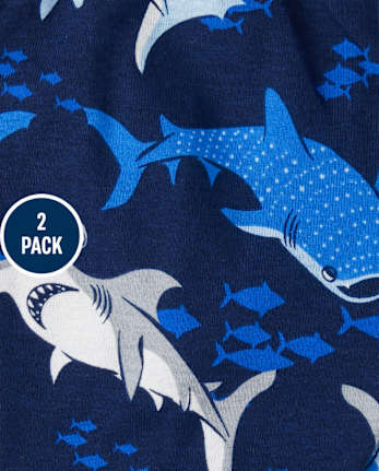 Pack de 2 pijamas de algodón ajustados con tiburón brillante para bebés y niños pequeños