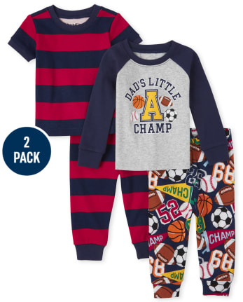 Baby And Toddler Boys Sports Snug Fit Cotton Pajamas 2-Pack