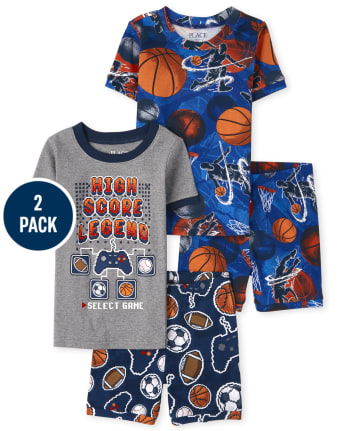 Boys Sports Snug Fit Cotton Pajamas 2-Pack