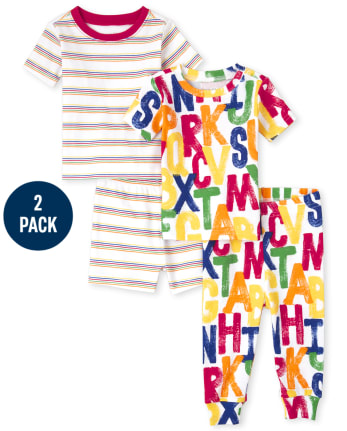 Pijama de algodón ABC Snug Fit unisex para bebés y niños pequeños, paquete de 2