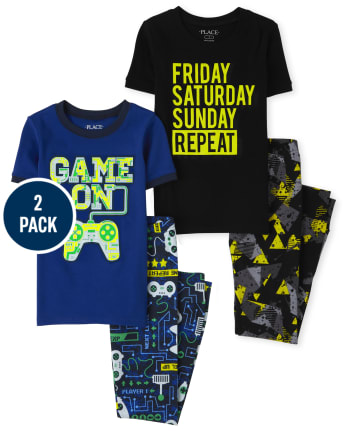 Boys Glow Video Game Weekend Snug Fit Cotton Pajamas 2-Pack