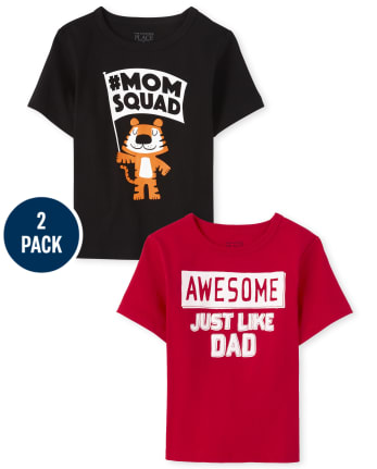 Paquete de 2 camisetas con estampado de mamá y papá para bebés y niños pequeños