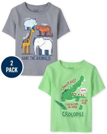 Baby And Toddler Boys Animals Graphic Tee 2-Pack