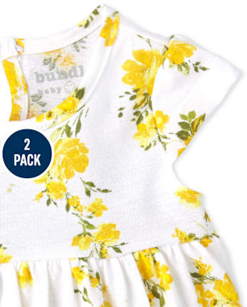 Baby Girls Floral Bodysuit Dress 2-Pack