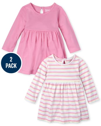 Baby Girls Striped Bodysuit Dress 2-Pack