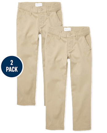 Girls Uniform Stretch Bootcut Chino Pants 2-Pack