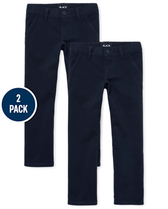 Girls Uniform Stretch Bootcut Chino Pants 2-Pack