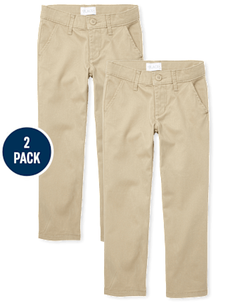 Girls Uniform Slim Stretch Bootcut Chino Pants 2-Pack