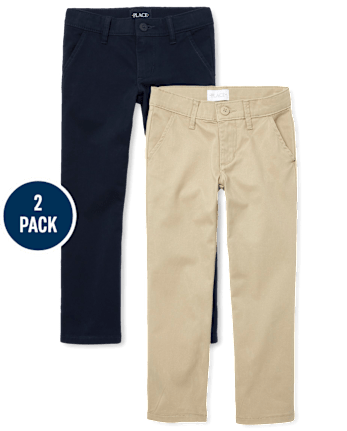 Girls Uniform Plus Twill Woven Bootcut Chino Pants 2 Pack The