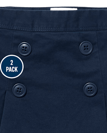 Girls Uniform Pleated Button Skort 2-Pack