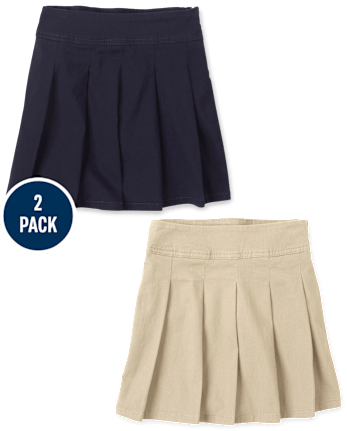 Girls Uniform Stretch Pleated Skort 2-Pack - Plus