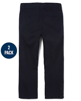 Pantalones chinos rectos elásticos uniformes para niños, paquete de 2