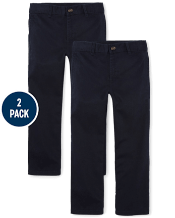 Pantalones chinos rectos elásticos uniformes para niños, paquete de 2