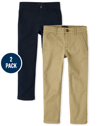 Boys Uniform Stretch Straight Chino Pants 2-Pack