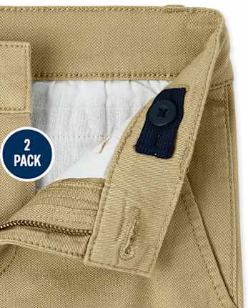 Pantalones chinos ajustados elásticos uniformes para niños, paquete de 2