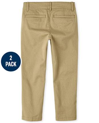 Pantalones chinos ajustados elásticos uniformes para niños, paquete de 2