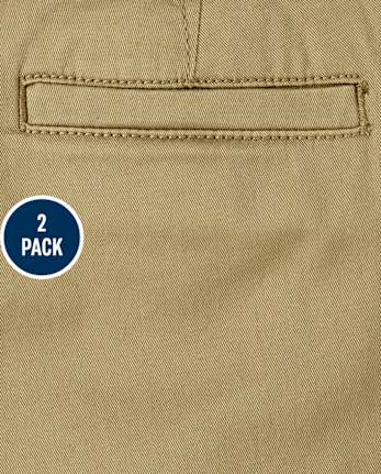 Pantalones chinos ajustados elásticos uniformes para niños, paquete de 2