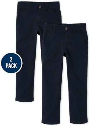 Pantalones chinos ajustados elásticos uniformes para niños, paquete de 2